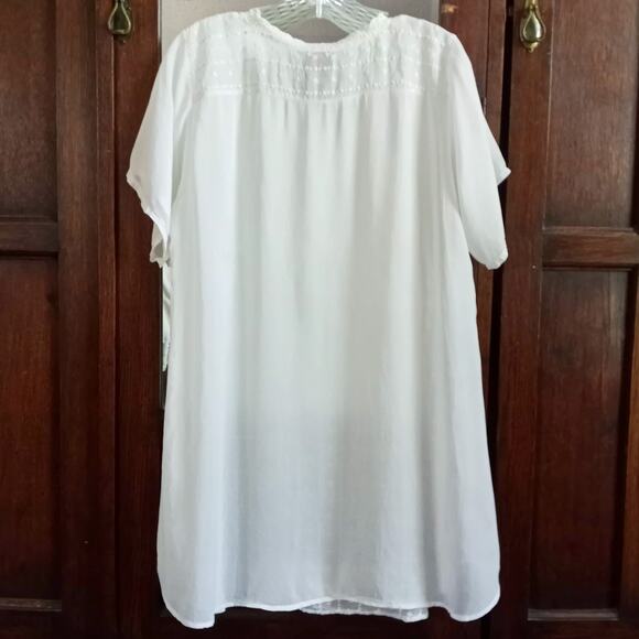 JOHNNY WAS White Embroidered Tunic Top SZ M Eyelet Short Sleeve Trapeze Dress - Picture 2 of 7